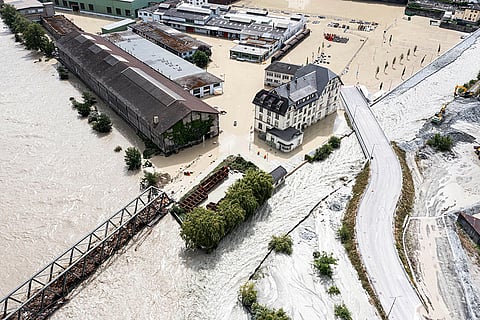 View of overflowing Rhone river